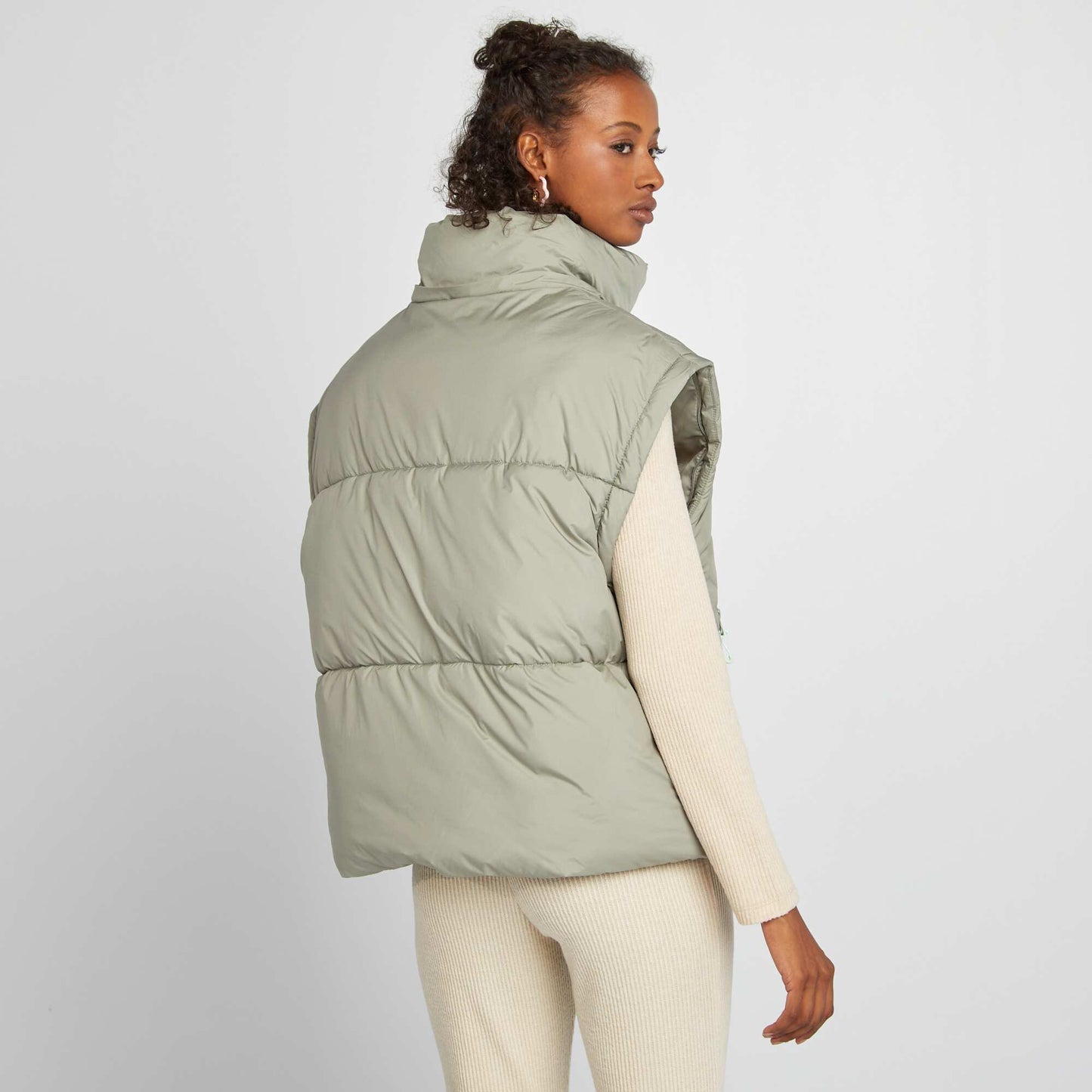 Puffy padded jacket with detachable sleeves and hood GREEN