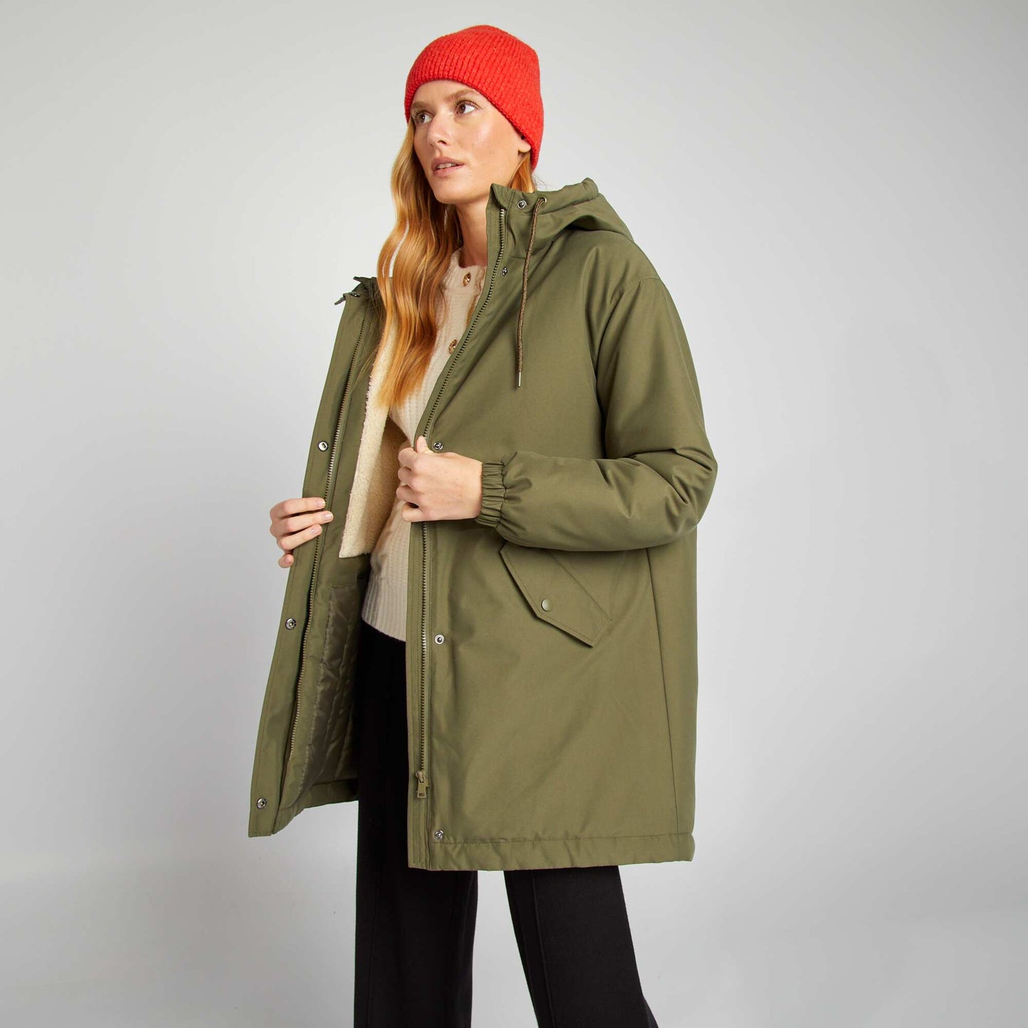 Sherpa-lined hooded parka KHAKI