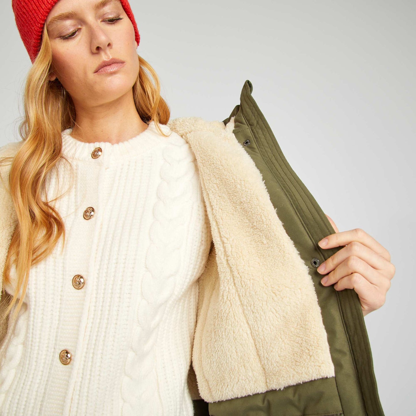 Sherpa-lined hooded parka KHAKI