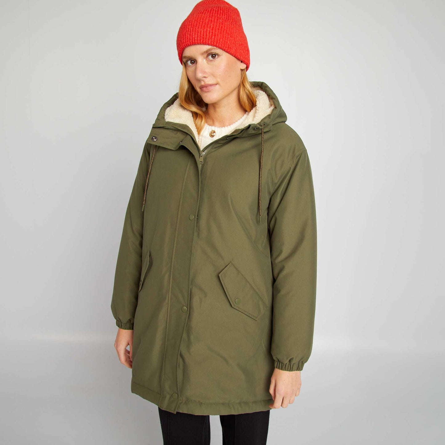 Sherpa-lined hooded parka KHAKI