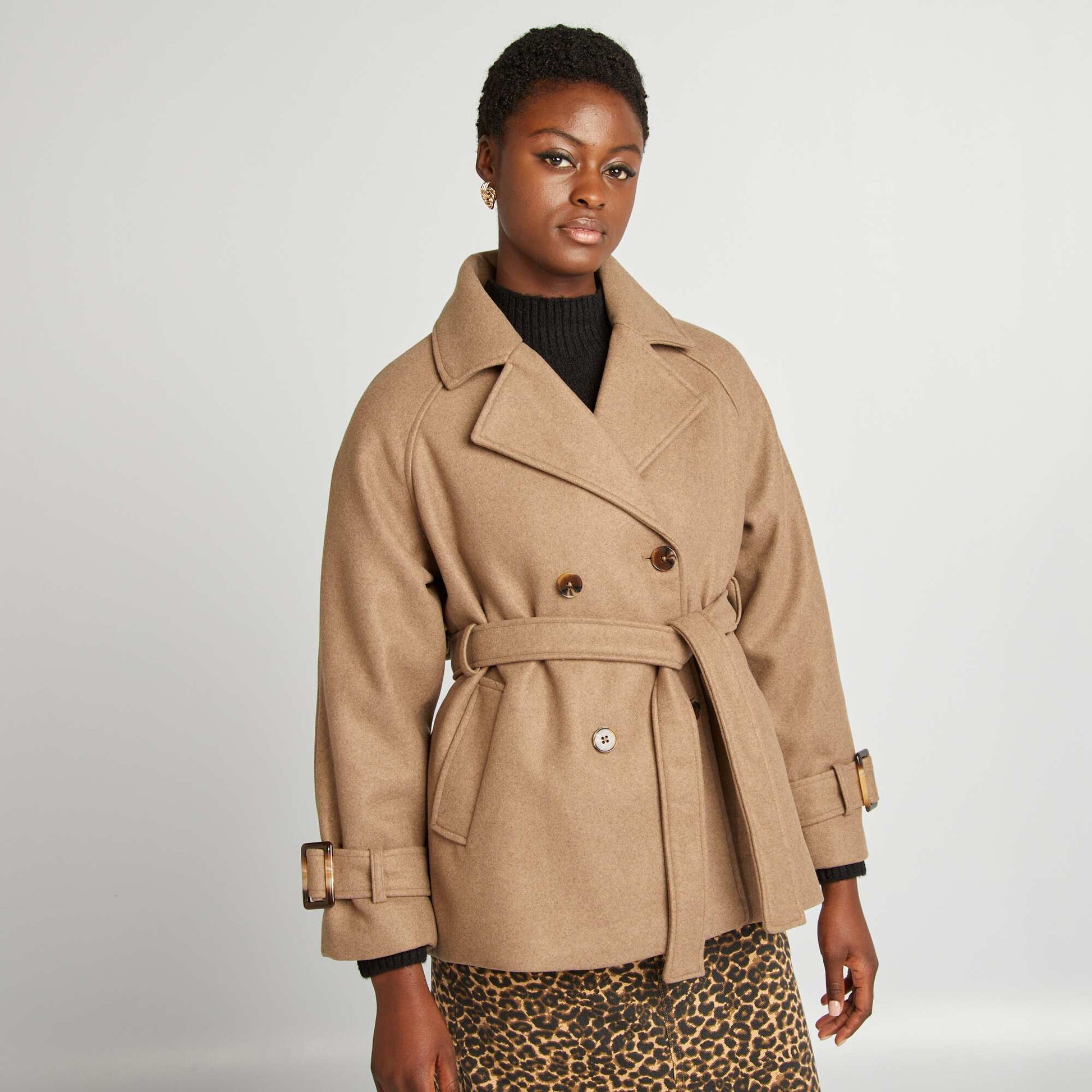Short Trench Wool Beige Trench Coat Julia Short Trench Coat- Taupe