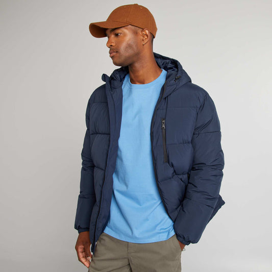 Quilted padded jacket with hood blue