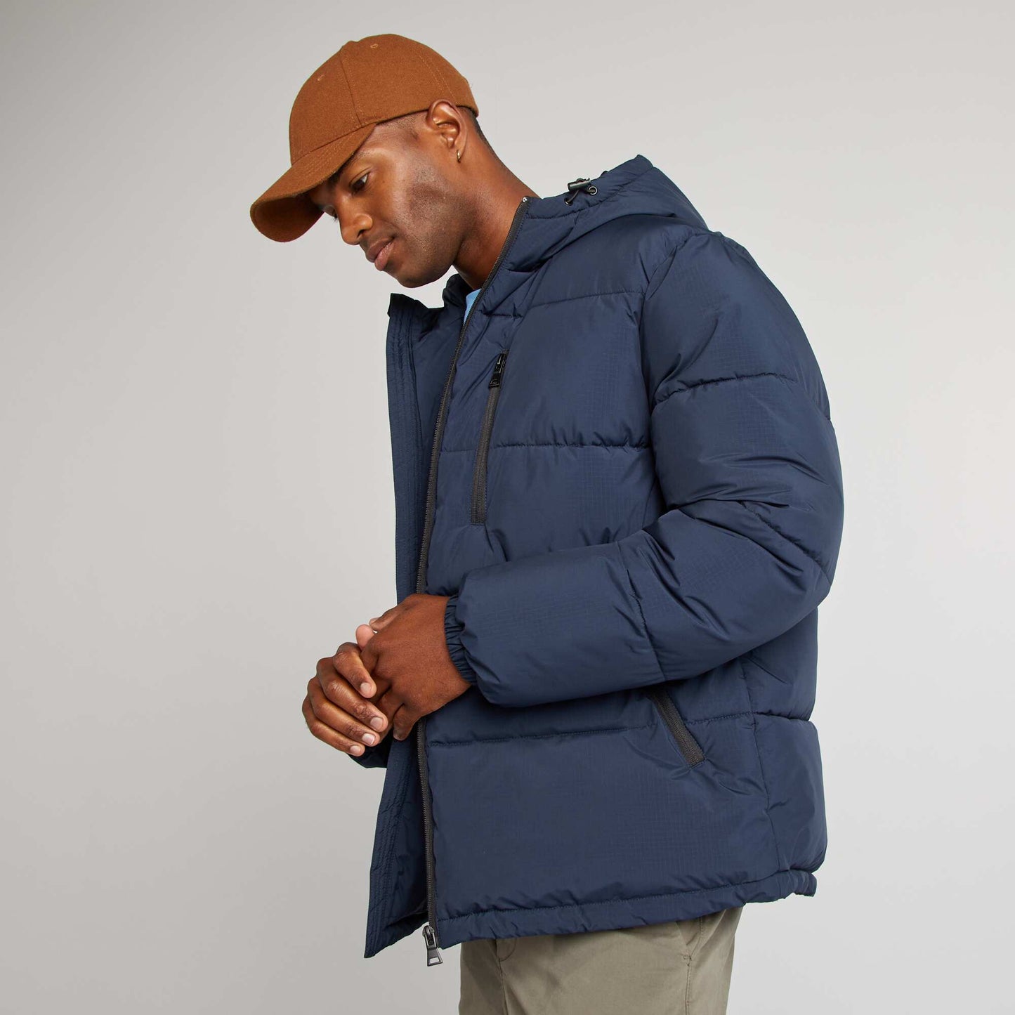 Quilted padded jacket with hood blue