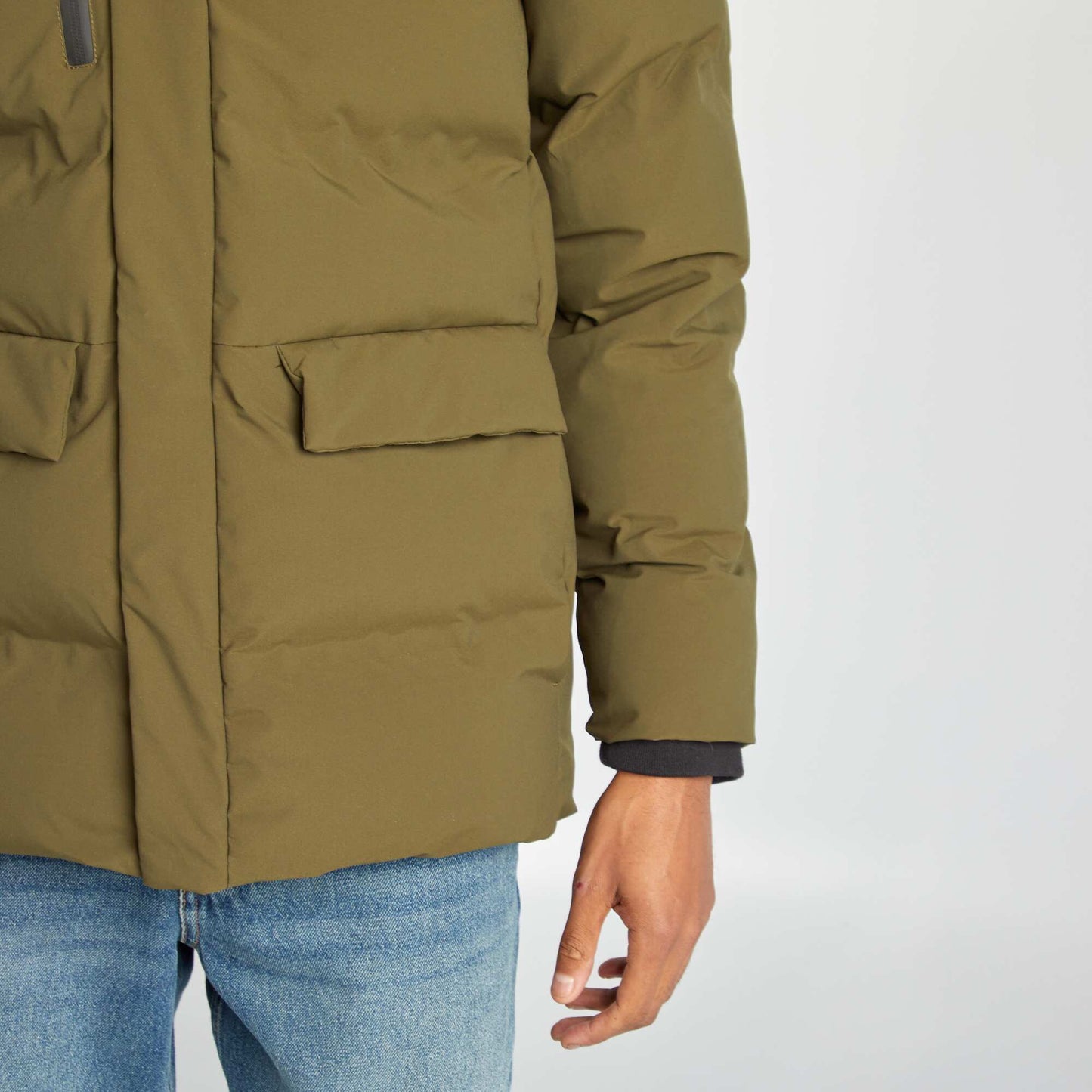 Long quilted padded coat KHAKI