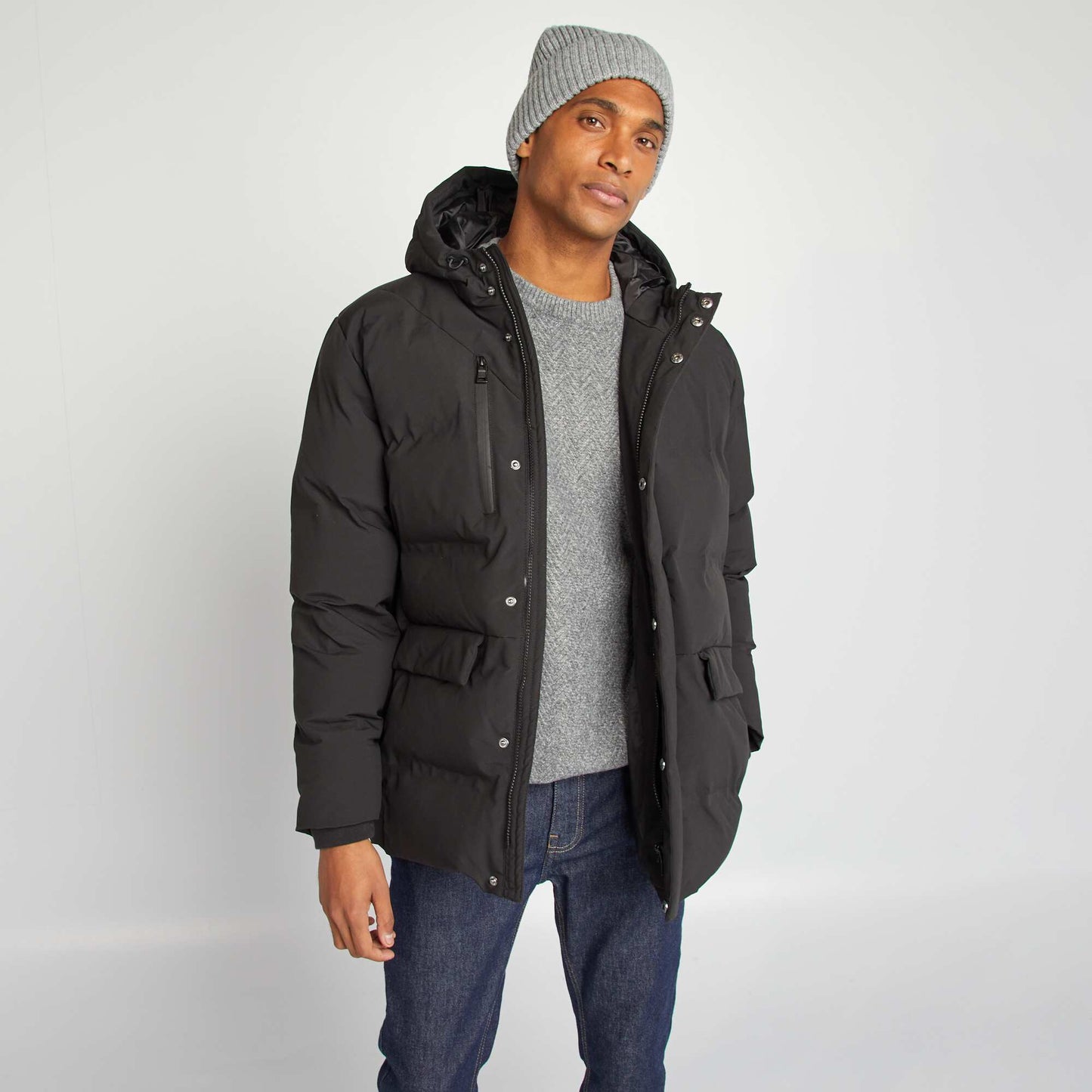 Long quilted padded coat black