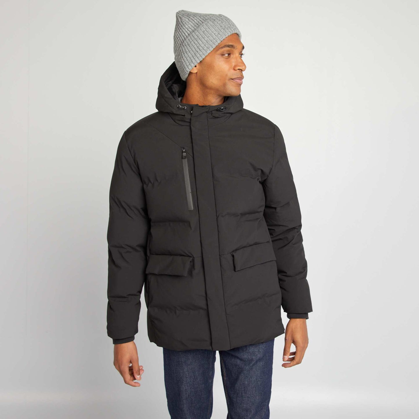 Long quilted padded coat black