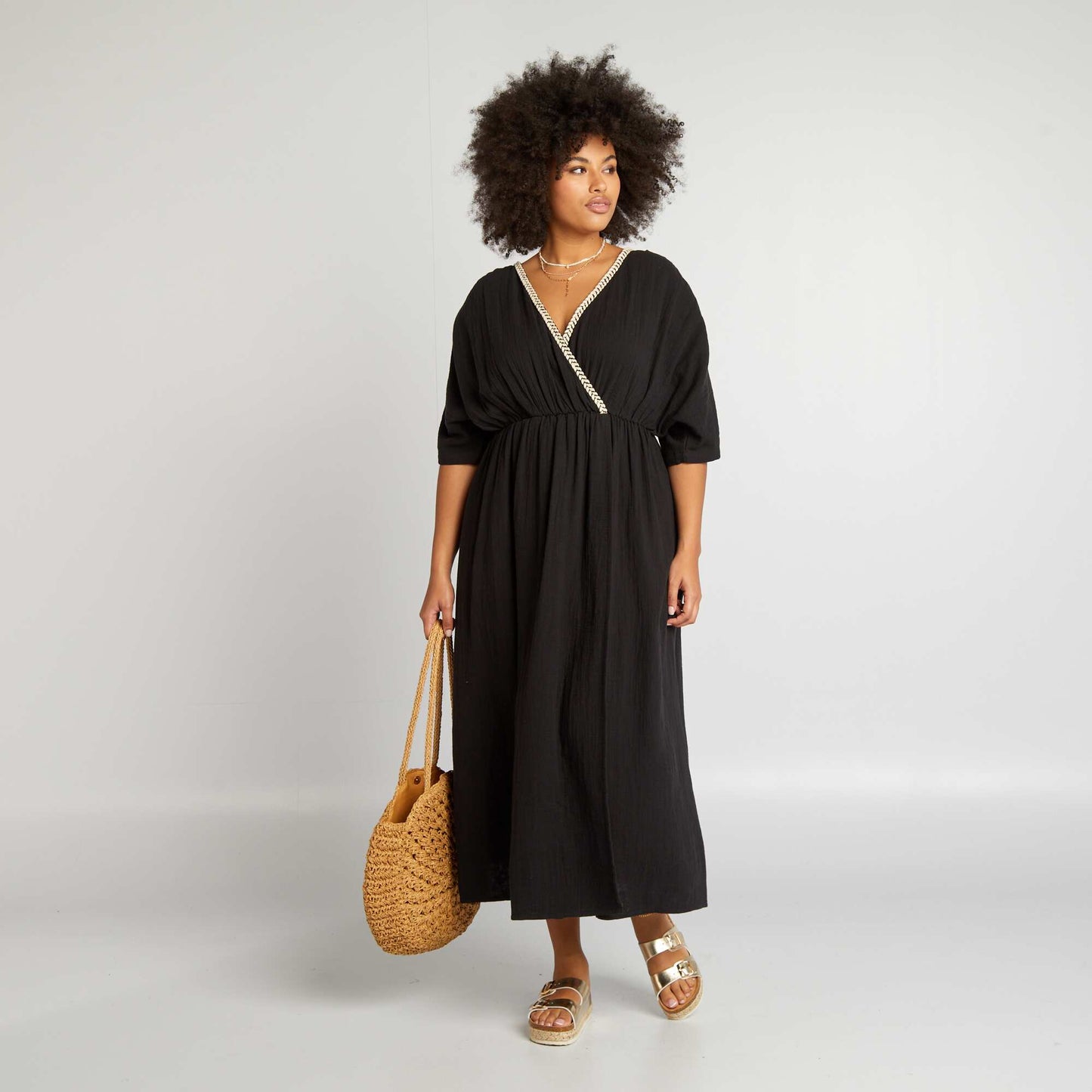 Long cotton gauze dress BLACK