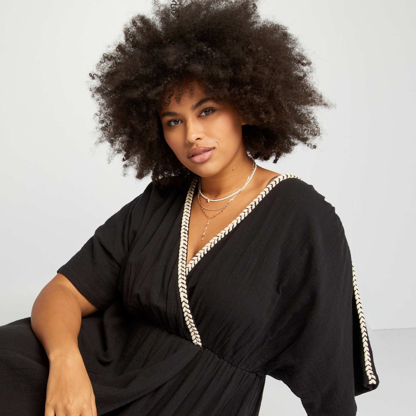 Long cotton gauze dress BLACK