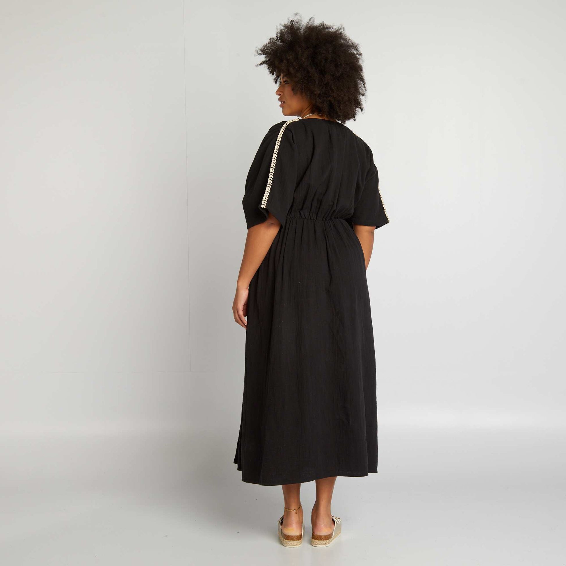 Long cotton gauze dress BLACK