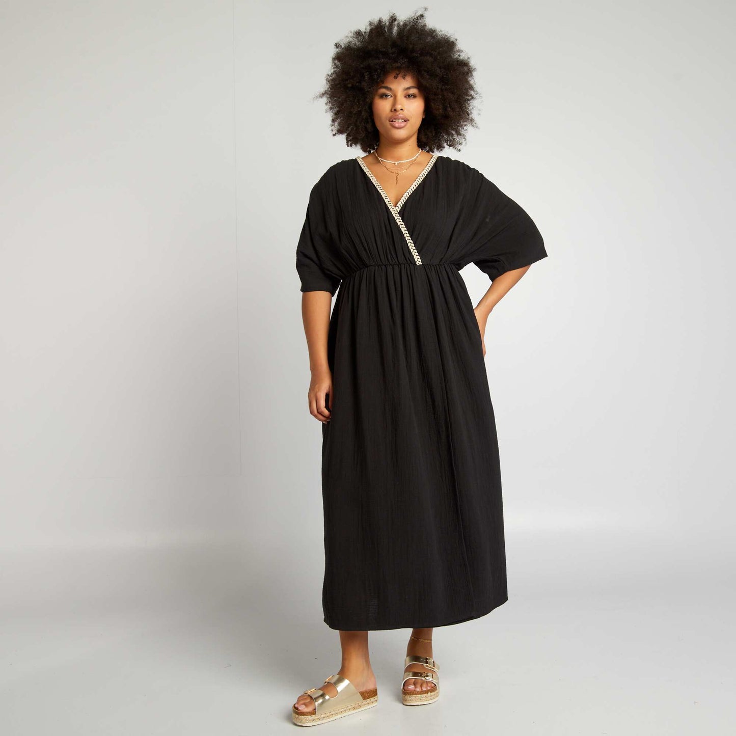 Long cotton gauze dress BLACK