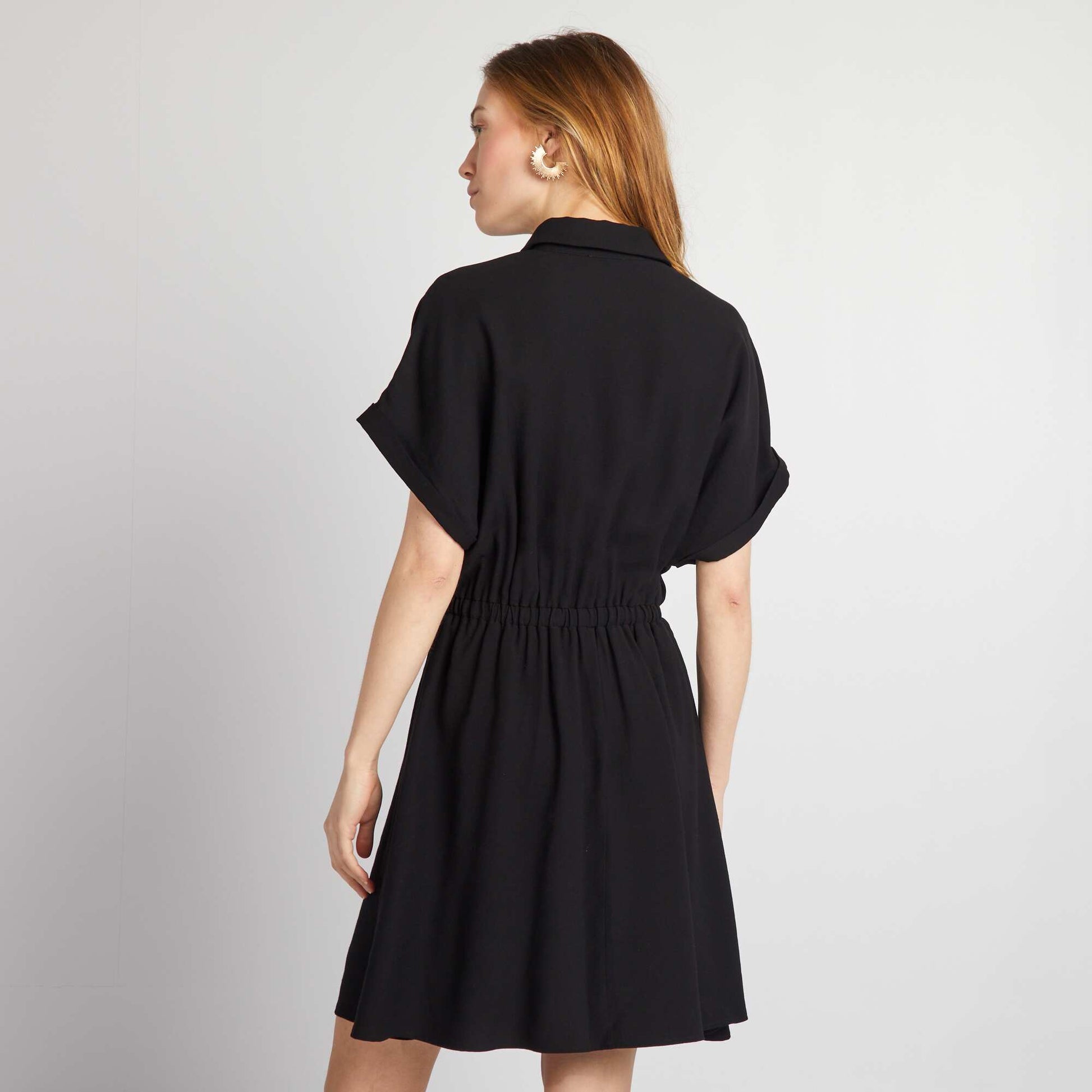 Elasticated shirt dress BLACK