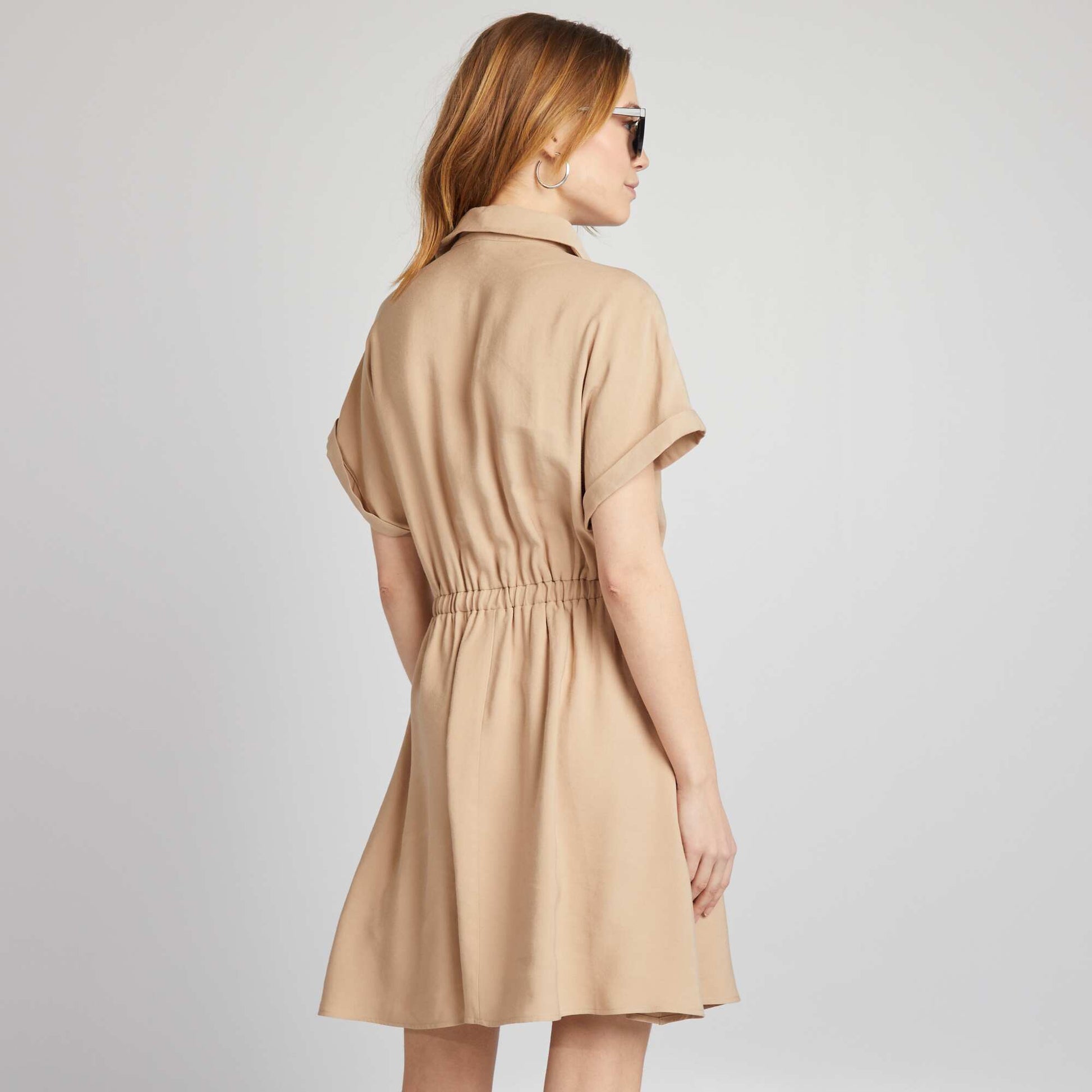 Elasticated shirt dress BEIGE
