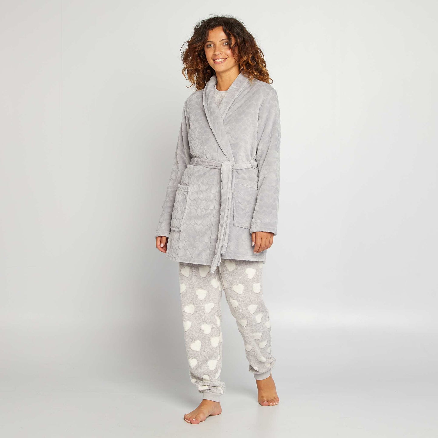 Fleece dressing gown GREY