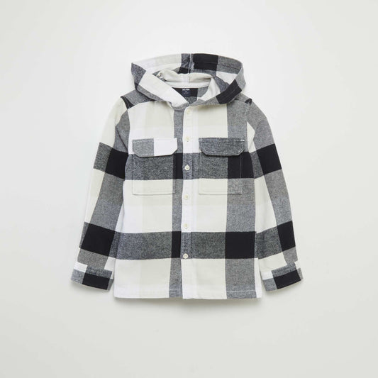 Flannel overshirt with hood WHITE