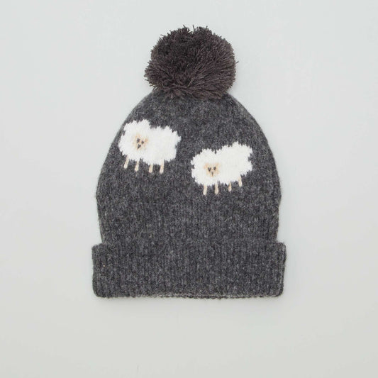 Knit bobble hat BEIGE