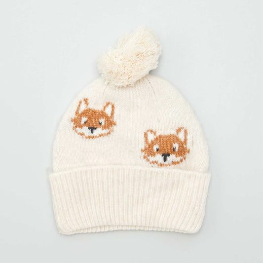 Knit bobble hat BEIGE