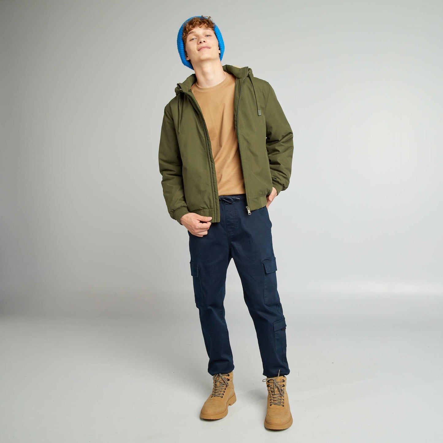 Warm jacket with Sherpa-lined hood GREEN