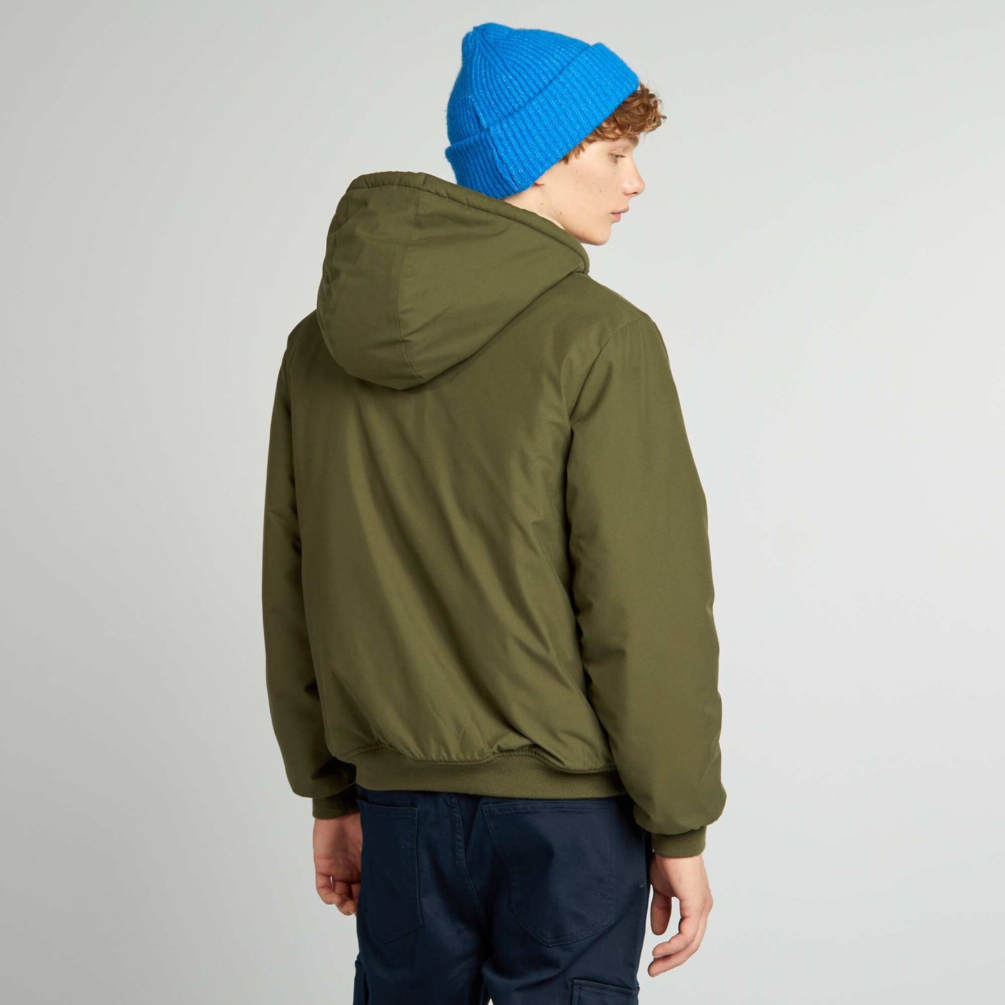 Warm jacket with Sherpa-lined hood GREEN