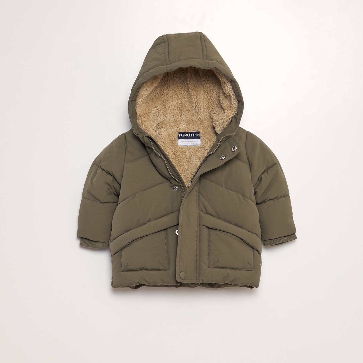 Sherpa padded jacket with hood KHAKI