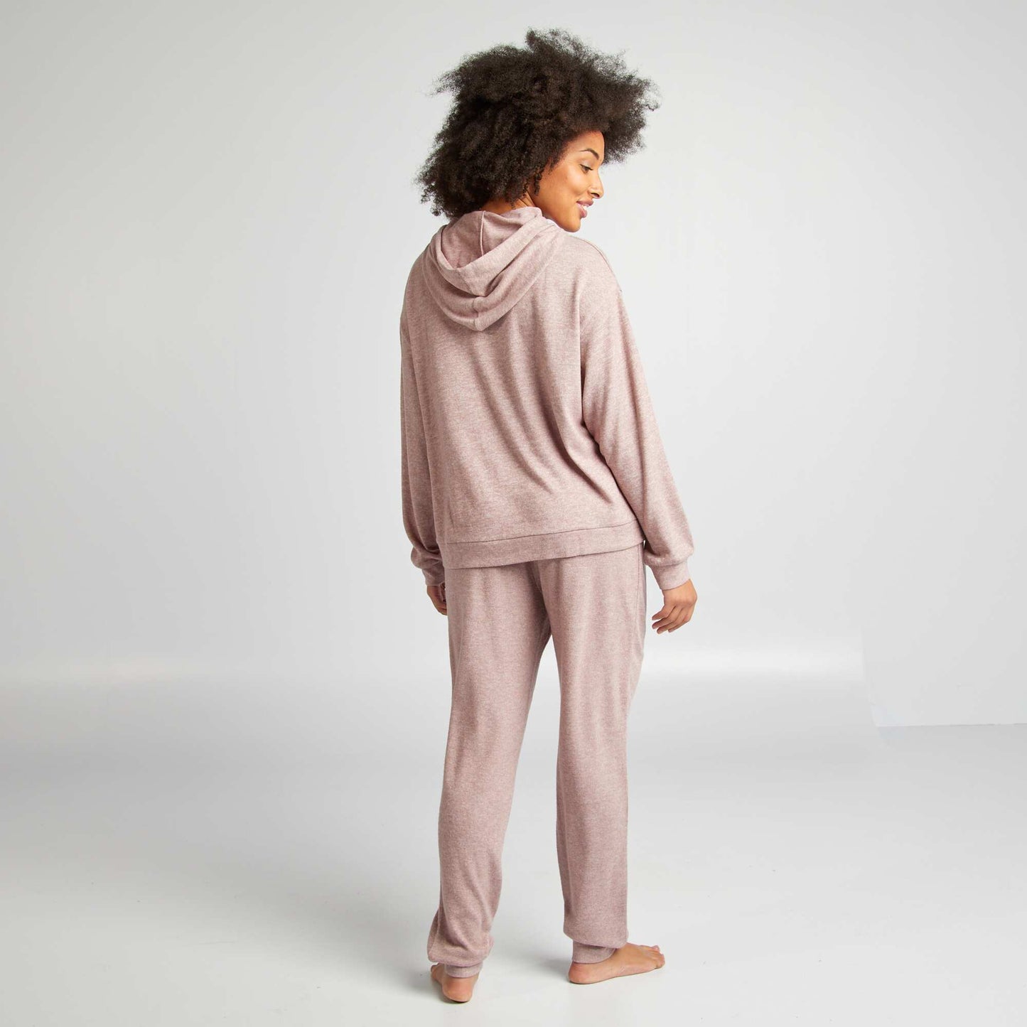 Plush knit fabric sweatshirt + trousers set PINK