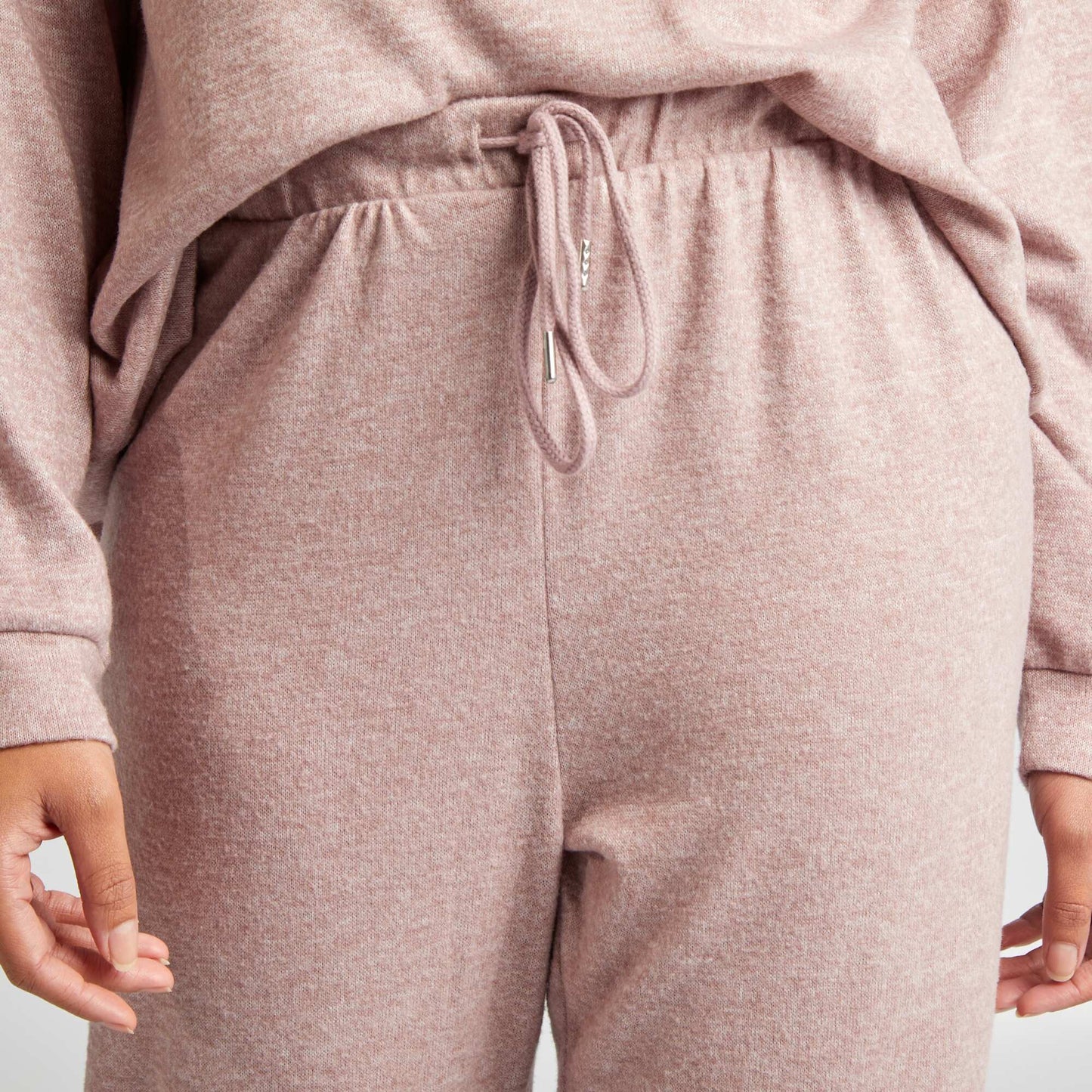 Plush knit fabric sweatshirt + trousers set PINK