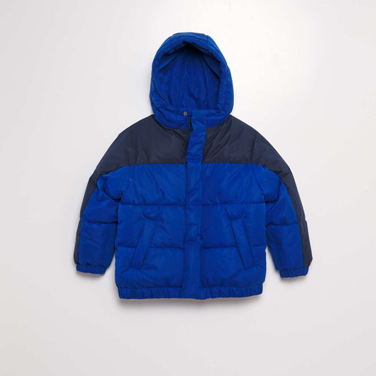 Colour block hooded padded jacket blue