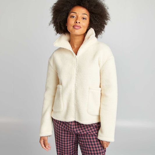 Sherpa sweatshirt with high neck WHITE