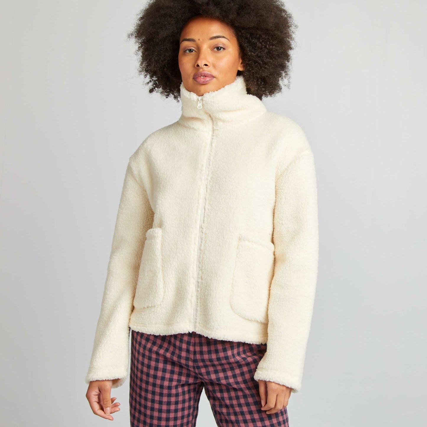 Sherpa sweatshirt with high neck WHITE