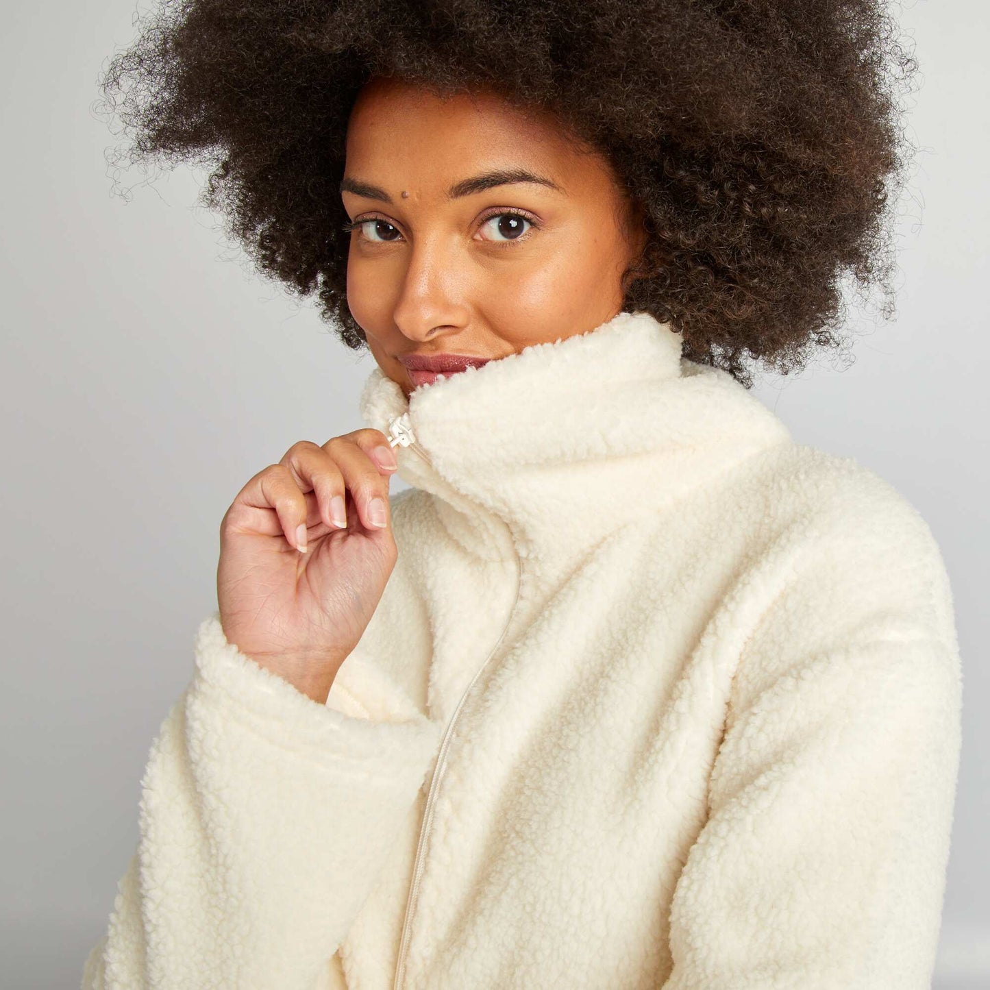 Sherpa sweatshirt with high neck WHITE