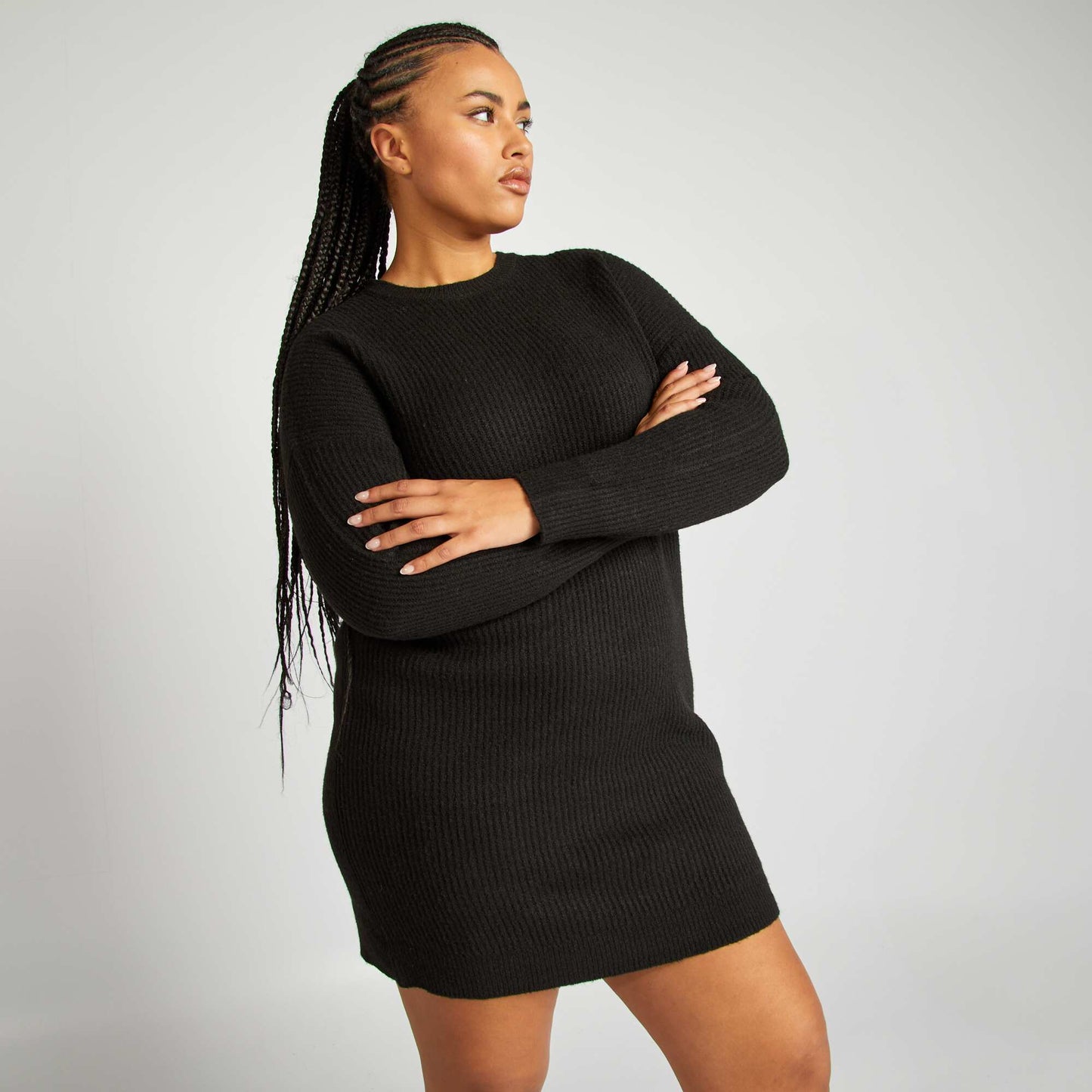 Short knitted sweater dress black