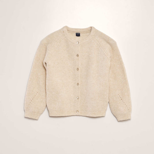 Knitted round-neck cardigan BEIGE