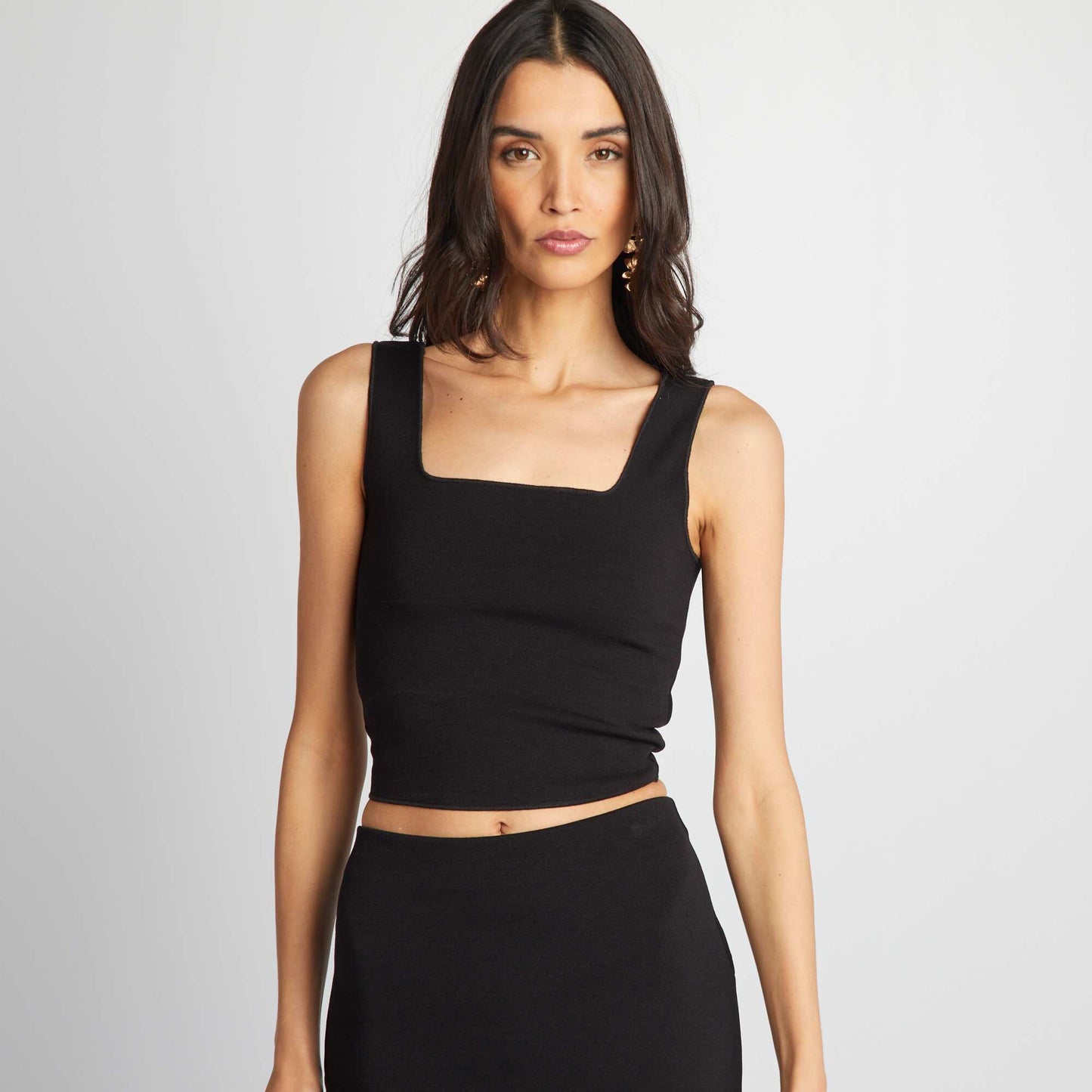 Strappy crop top with square neckline BLACK