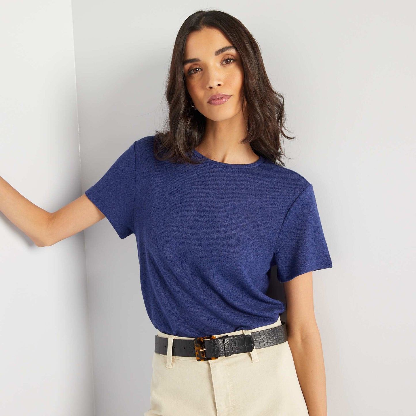 Short-sleeved T-shirt with round neckline BLUE