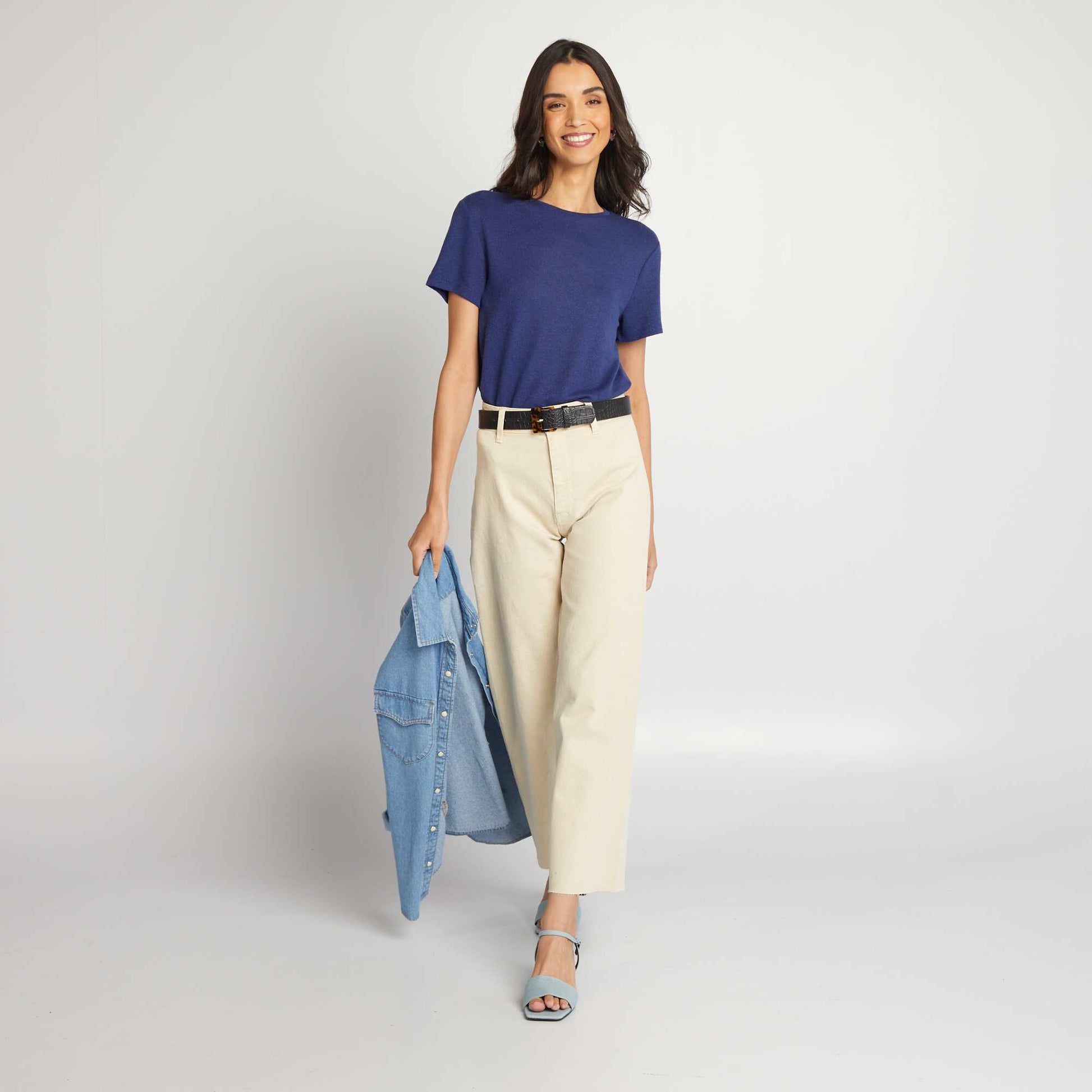 Short-sleeved T-shirt with round neckline BLUE
