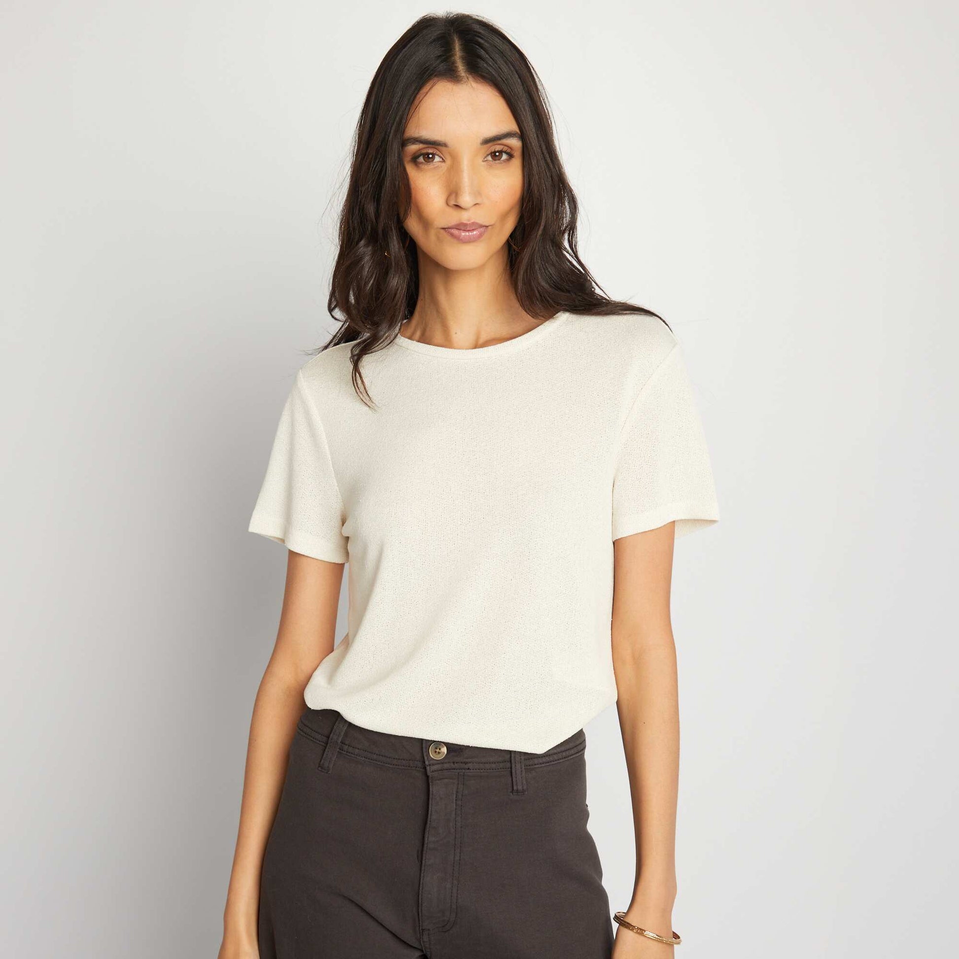 Short-sleeved T-shirt with round neckline BEIGE