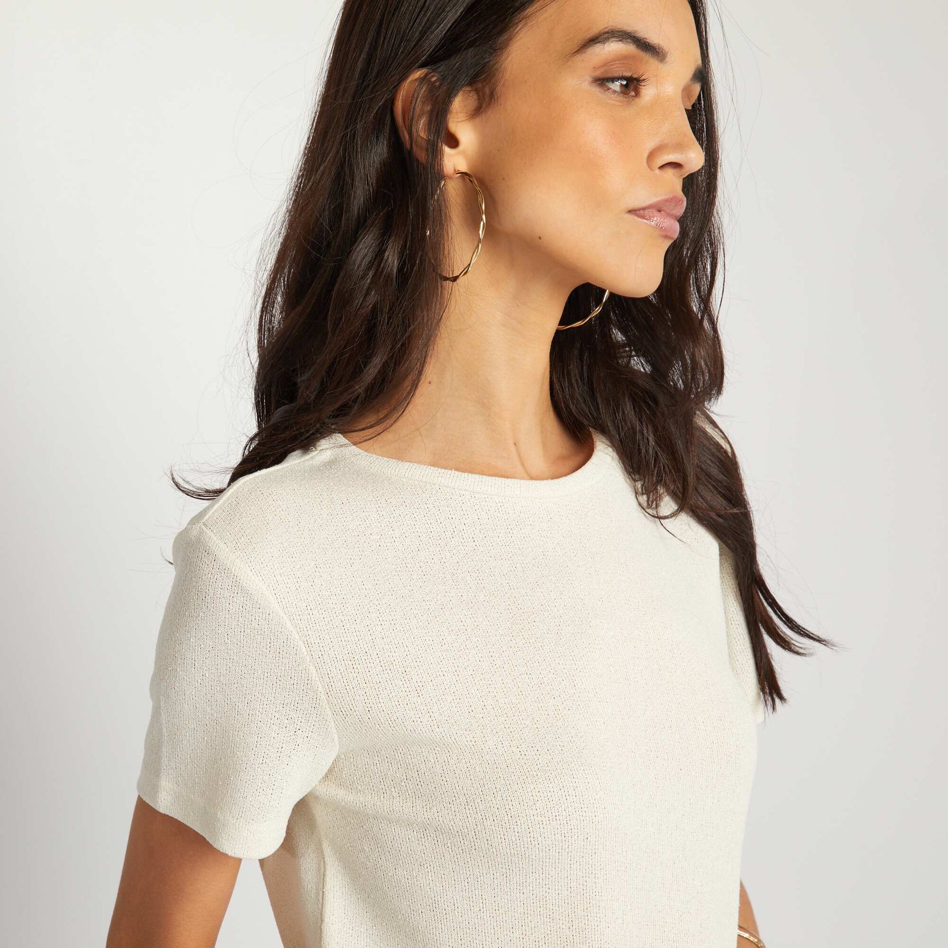 Short-sleeved T-shirt with round neckline BEIGE