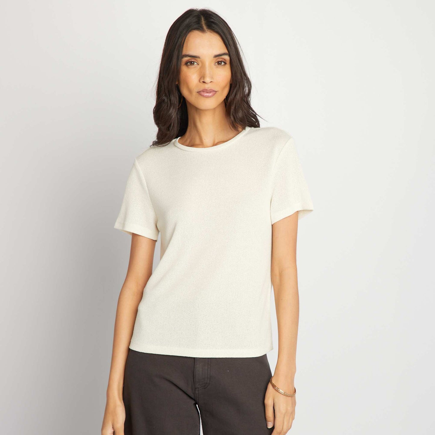 Short-sleeved T-shirt with round neckline BEIGE