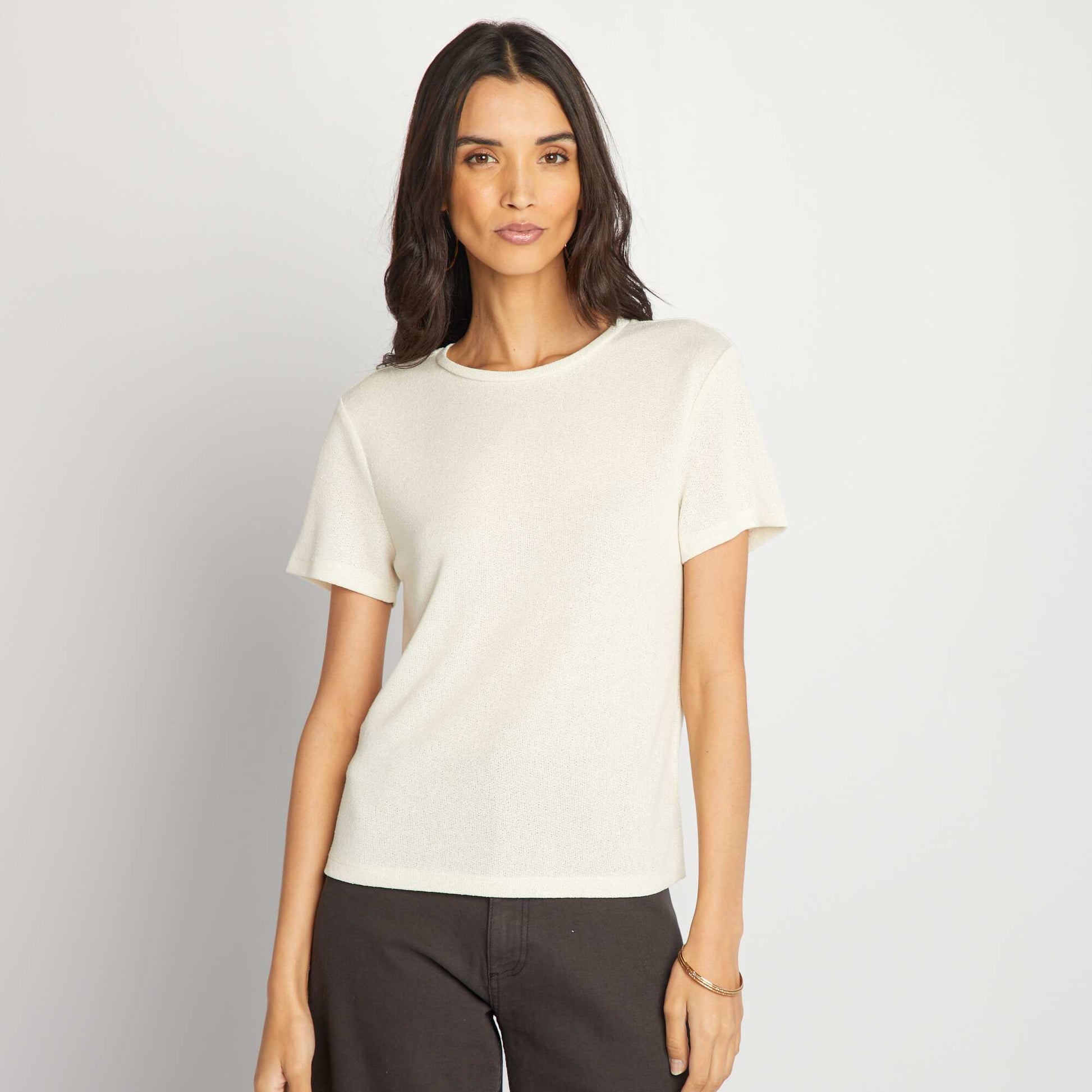 Short-sleeved T-shirt with round neckline BEIGE