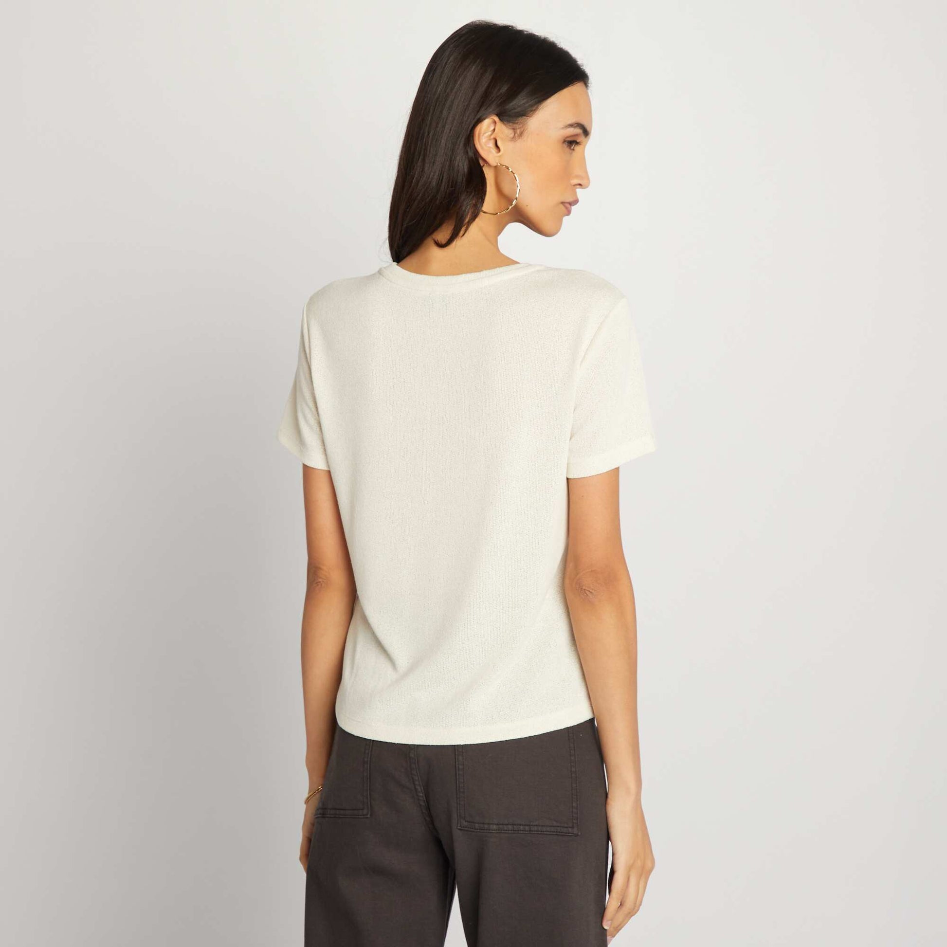 Short-sleeved T-shirt with round neckline BEIGE