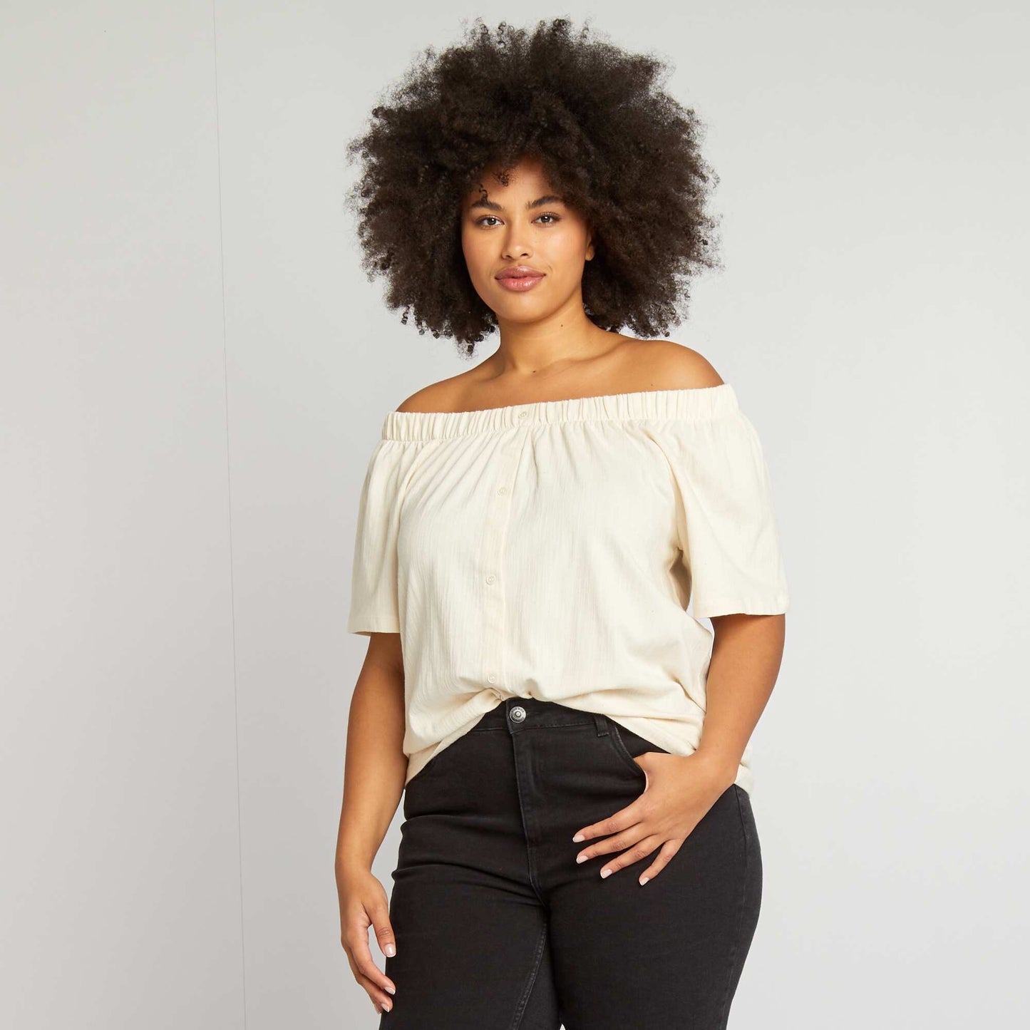 T-shirt with Bardot neckline BEIGE
