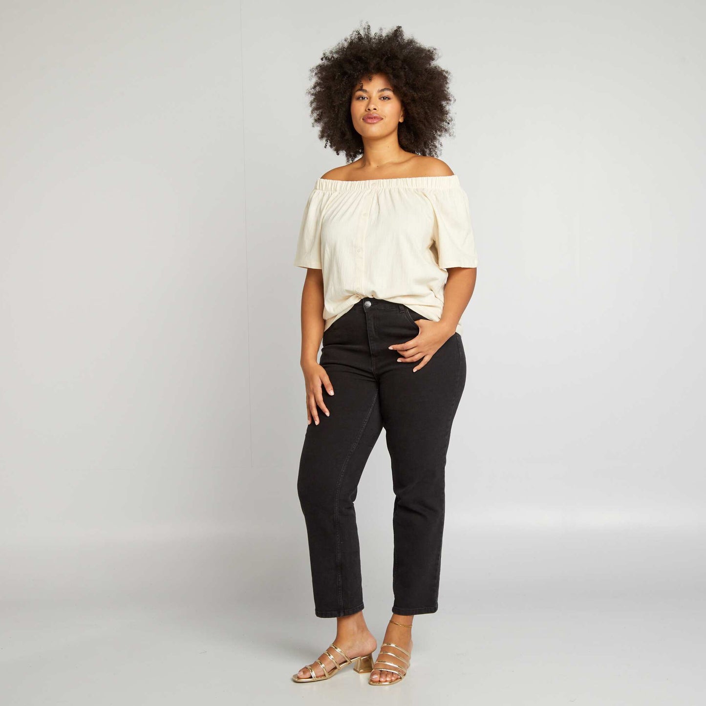 T-shirt with Bardot neckline BEIGE