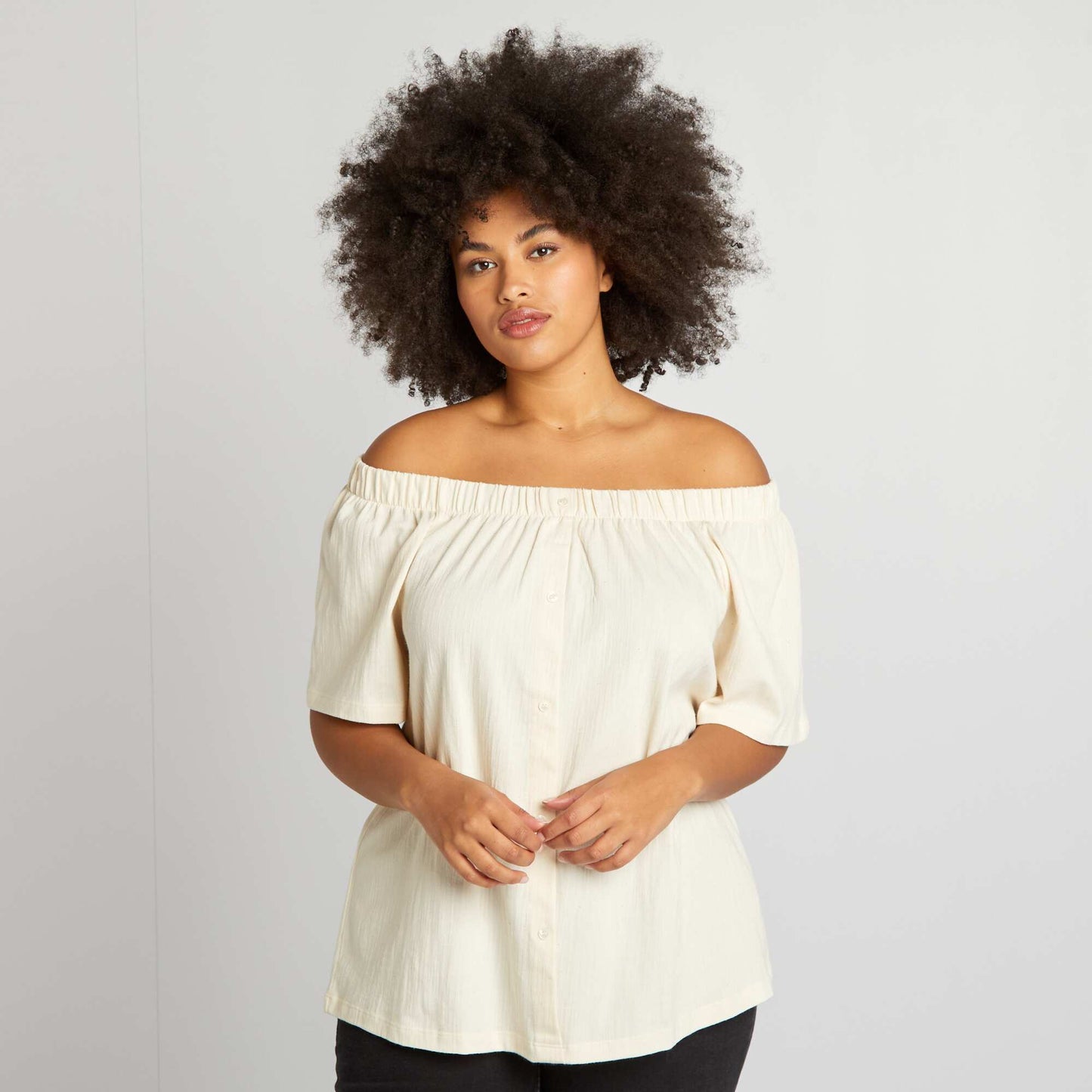 T-shirt with Bardot neckline BEIGE