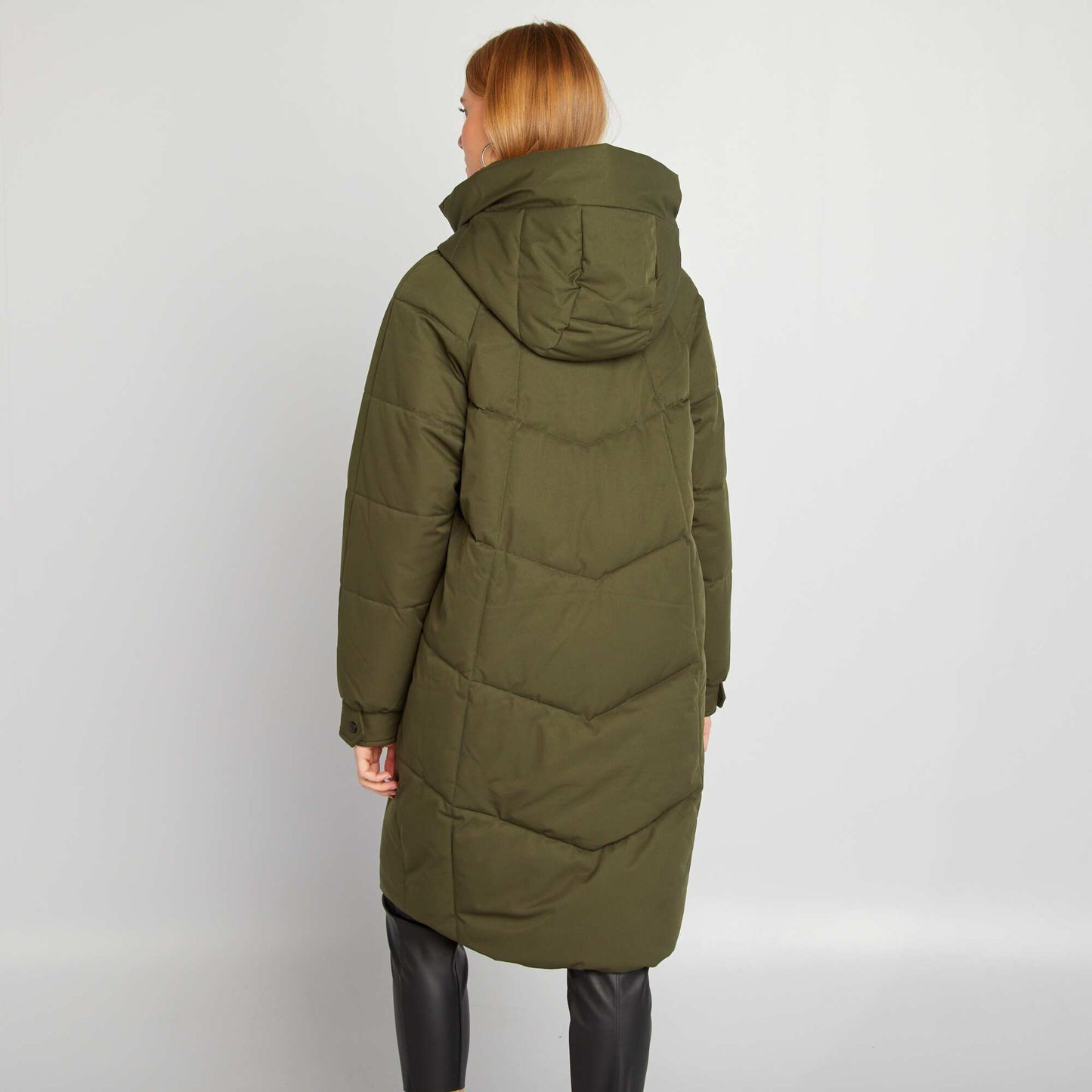 Mid-length padded jacket with hood KHAKI