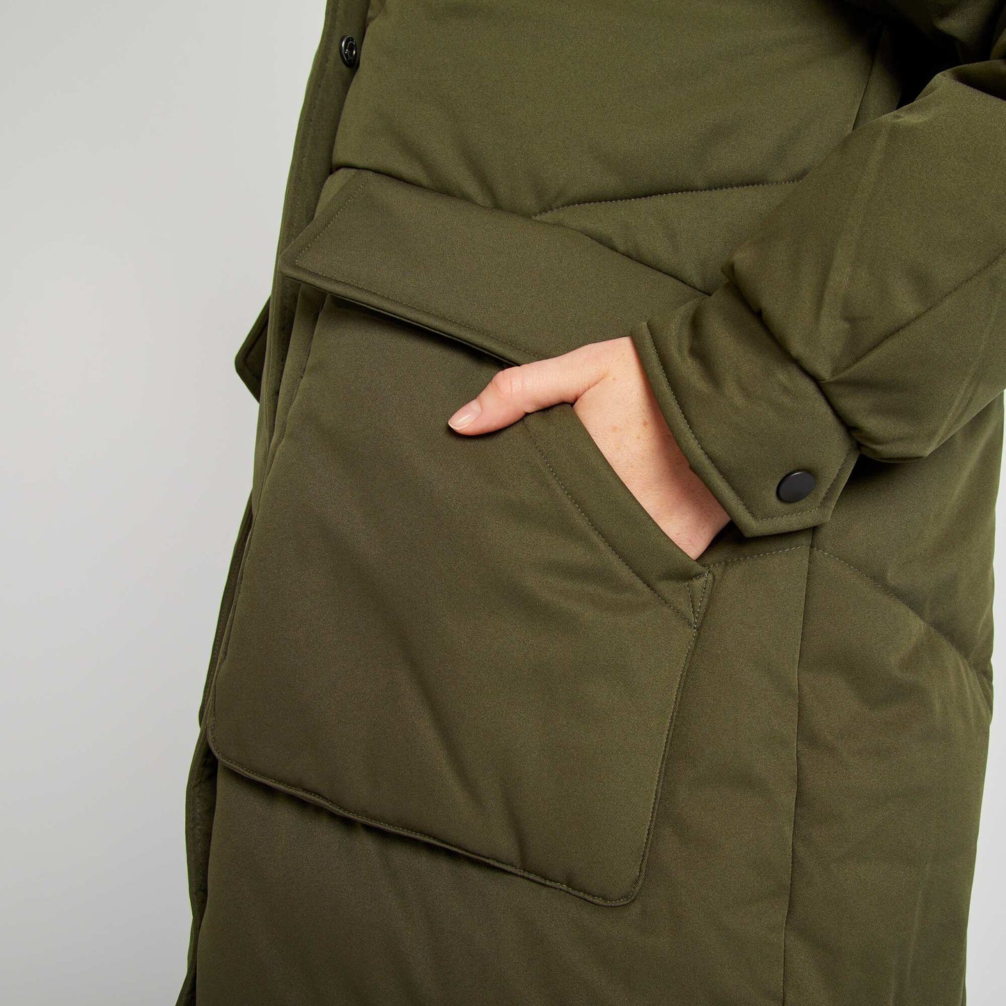 Mid-length padded jacket with hood KHAKI