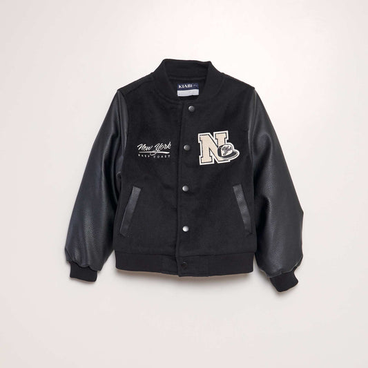 Varsity-style dual fabric jacket BLACK