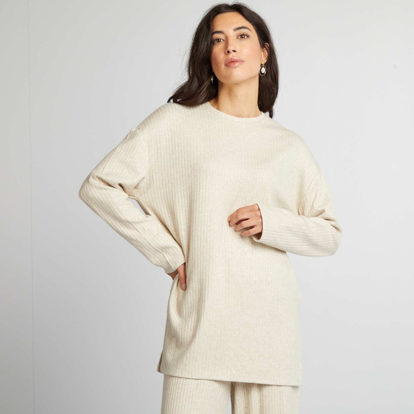 Ribbed knit sweater BEIGE