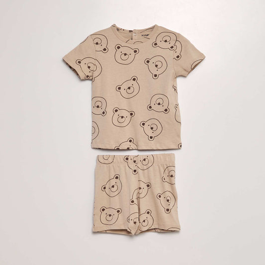 T-shirt and shorts pyjama set - 2-piece set BROWN