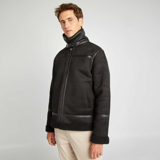 Suedette and sherpa jacket black