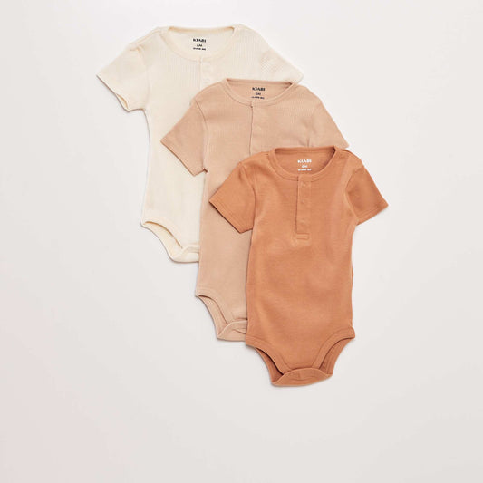 Pack of 3 short-sleeved bodysuits BEIGE