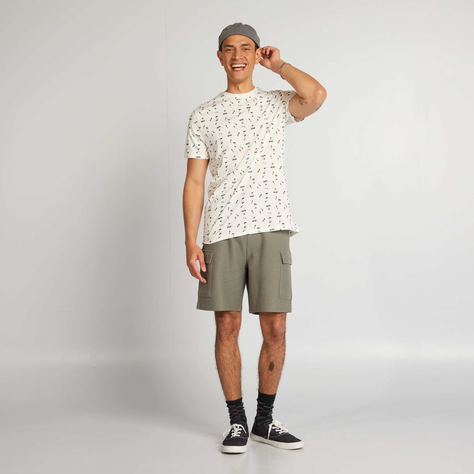 Cotton piqué Bermuda shorts with pockets GREEN